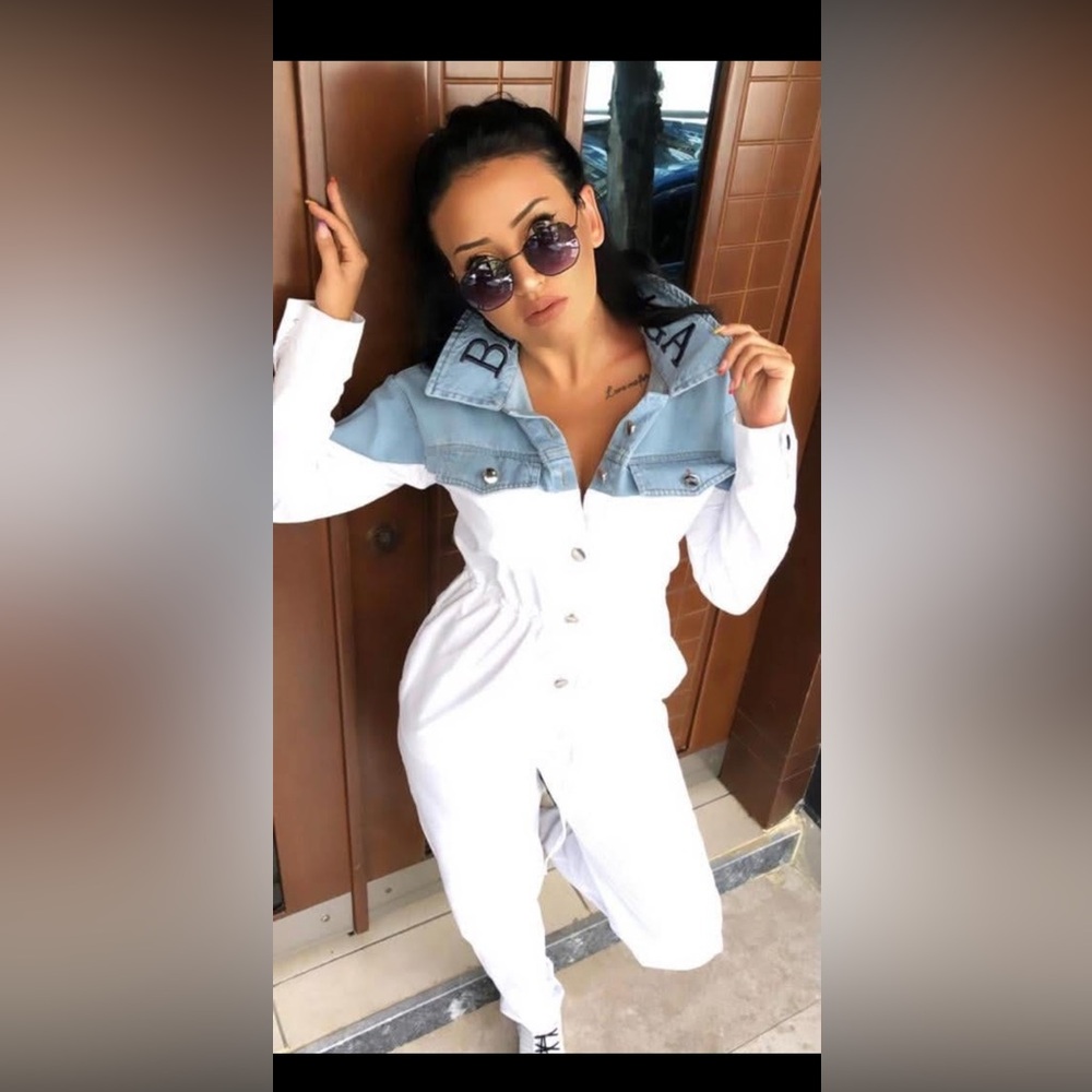 Stylish White and Blue Jumpsuit